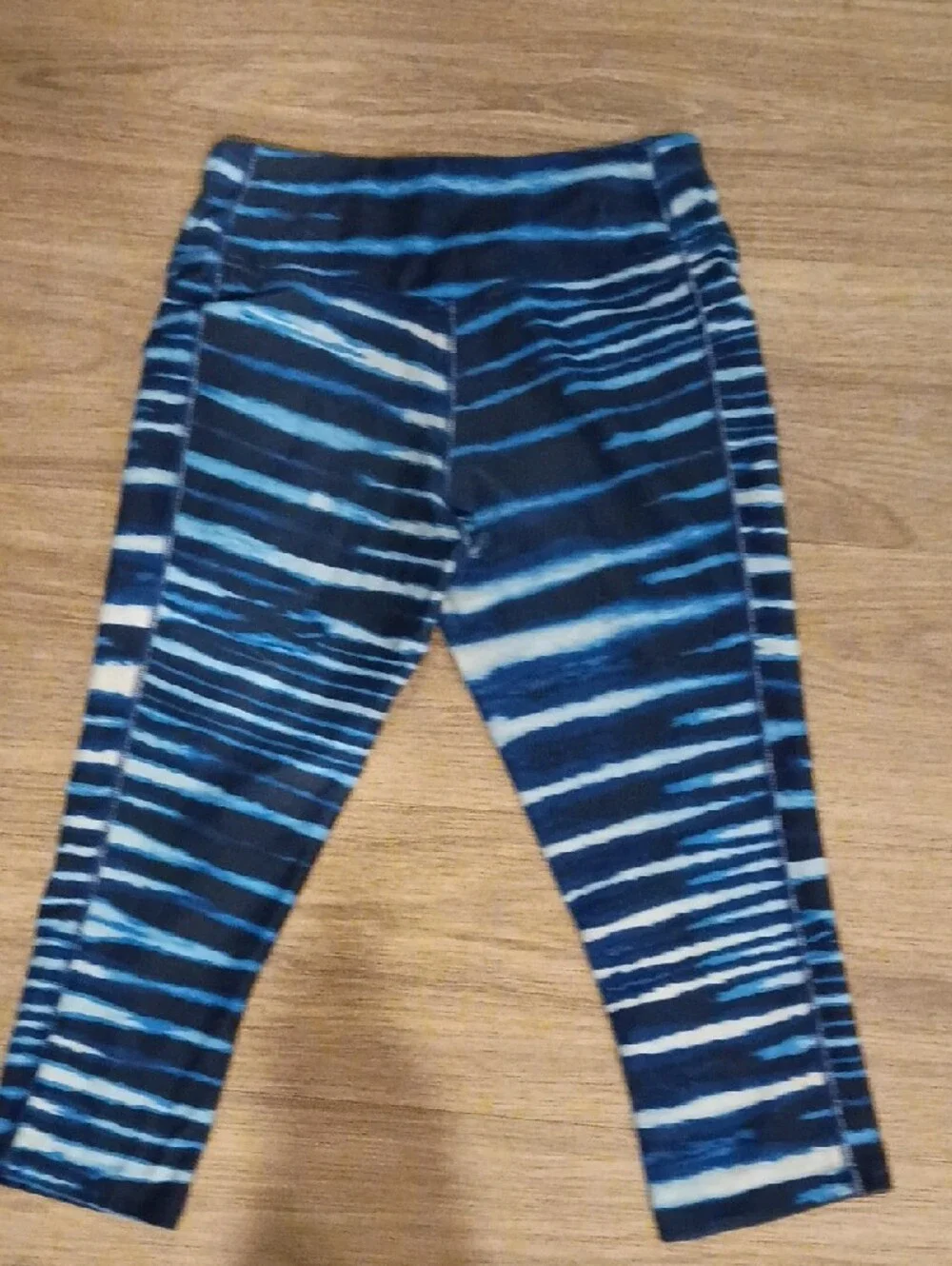 Nike Blue and White Striped Capri Leggings